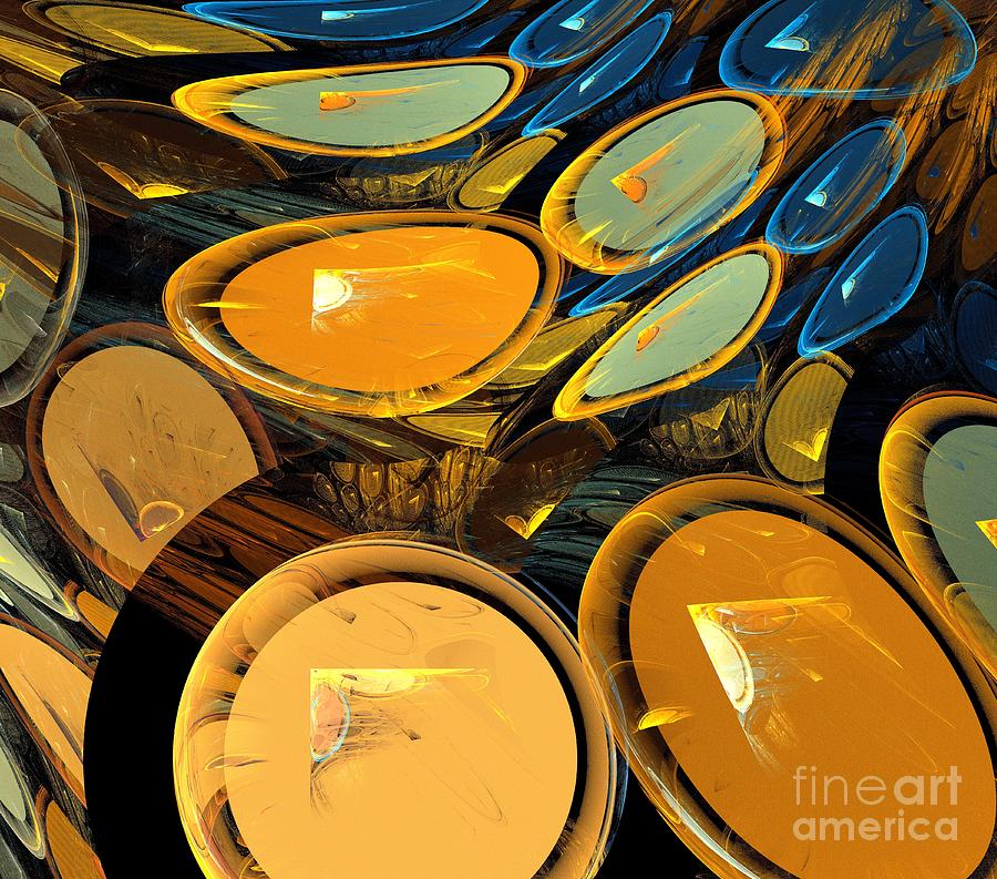 Abstract Digital Art - Copper Blue Disks by Kim Sy Ok