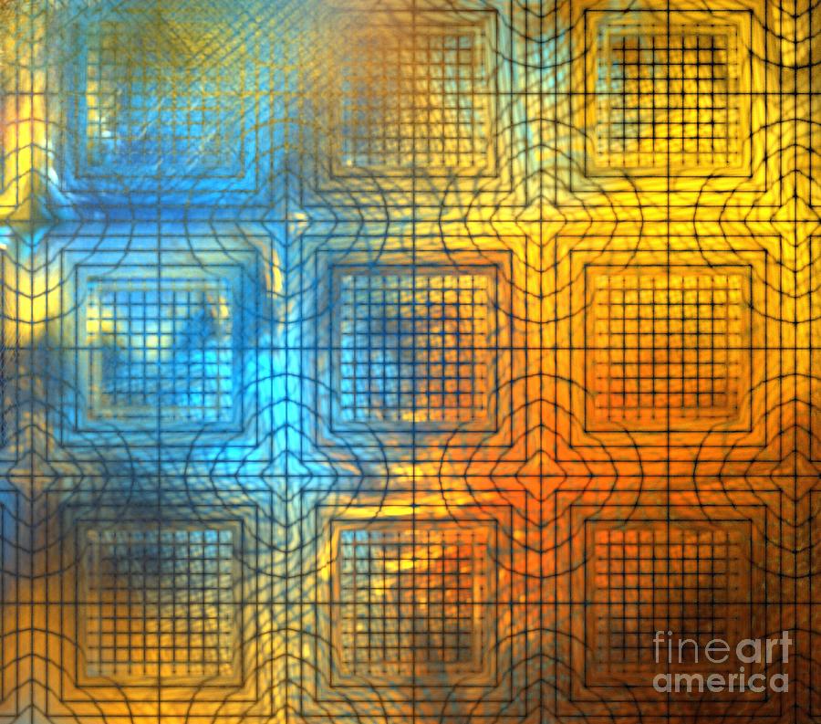 Abstract Digital Art - Copper Blue Tiles by Kim Sy Ok