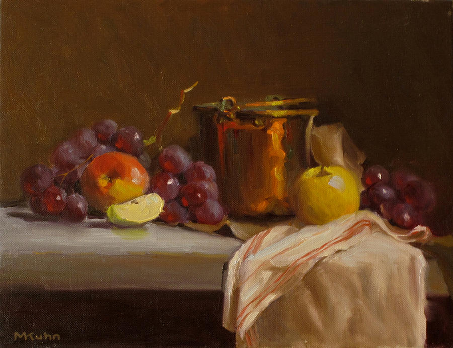 Copper Bucket with Apples and Grapes Painting by Marianne Kuhn - Fine ...