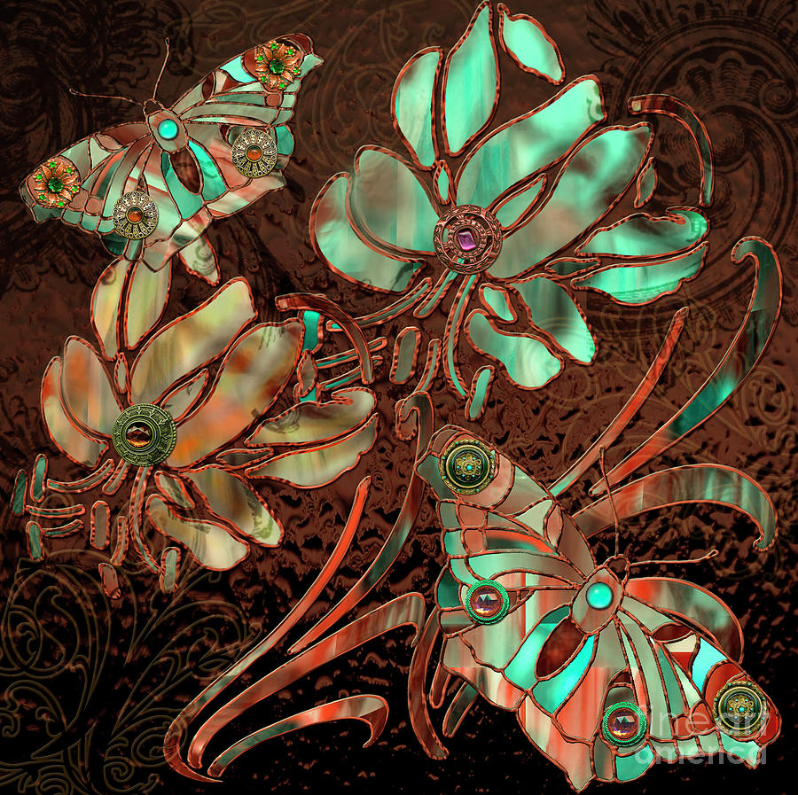 Copper Butterflies Stained Glass Painting by Mindy Sommers