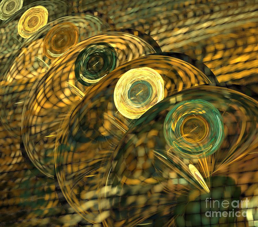 Abstract Digital Art - Copper Green Spheres by Kim Sy Ok