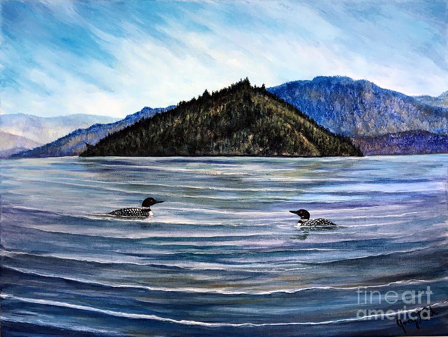 Loon Painting - Copper Island Fishing Buddies by Joey Nash