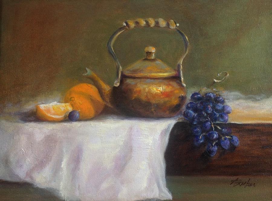 Grape Painting - Copper Pot w/Fruit by Anne Barberi
