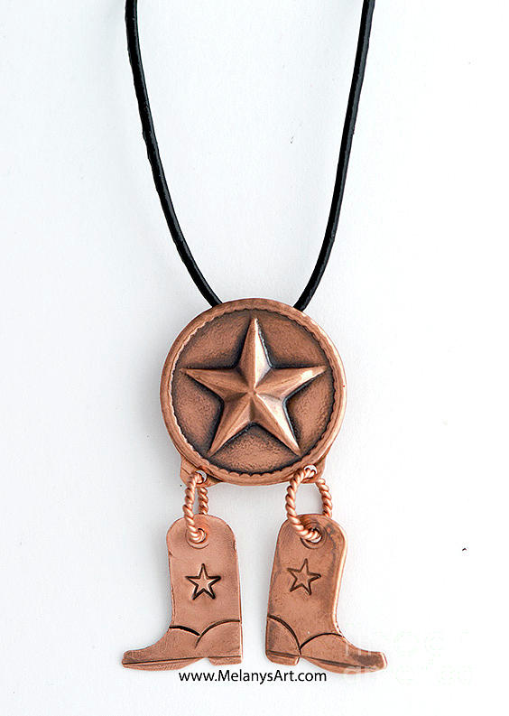 Copper Texas Star and Cowboy Boots Pendant Necklace Jewelry by Melany Sarafis