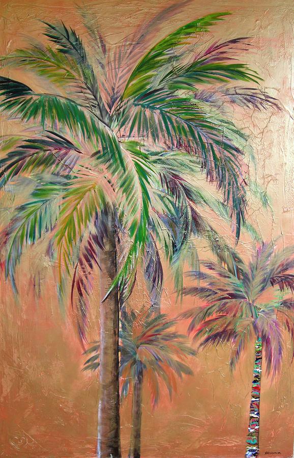 Copper Trio of Palms Painting by Kristen Abrahamson