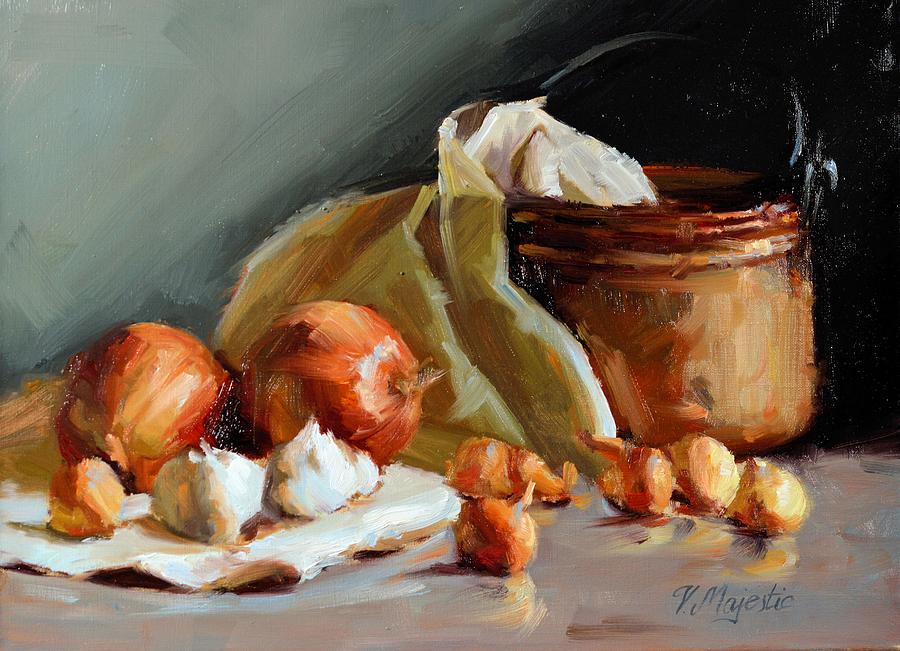 Copper Vessel and Onions Painting by Viktoria K Majestic