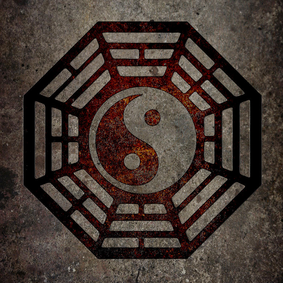 Copper Yin Yang Sign in Octagon with Metal Background Digital Art by Fred Bertheas