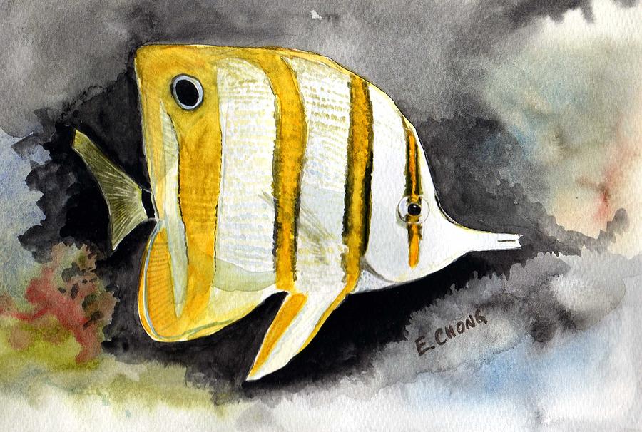 Copperband Butterflyfish Painting by Esther Chong