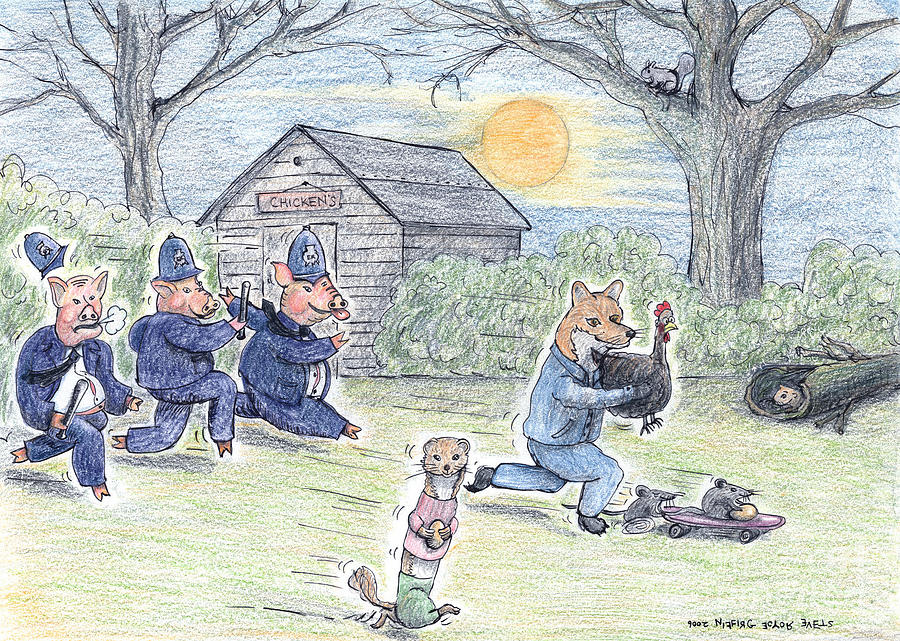 Chicken Painting - Cops and Robbers by Steve Royce Griffin