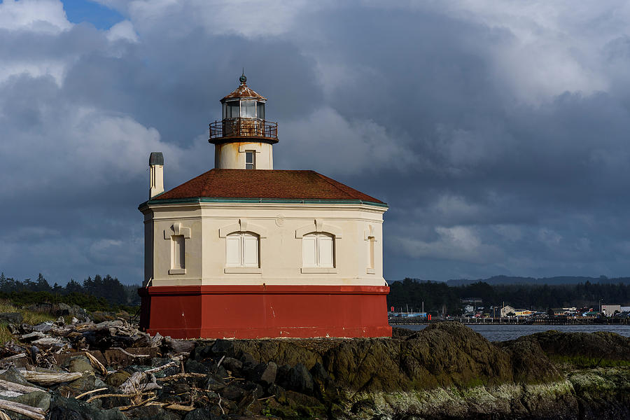 Coquille River Lighthouse Dark Clouds Photograph by Robert Potts