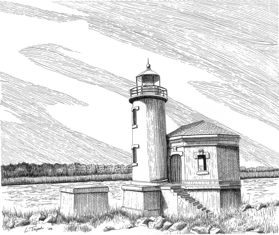 Coquille River Lighthouse Drawing by Lawrence Tripoli