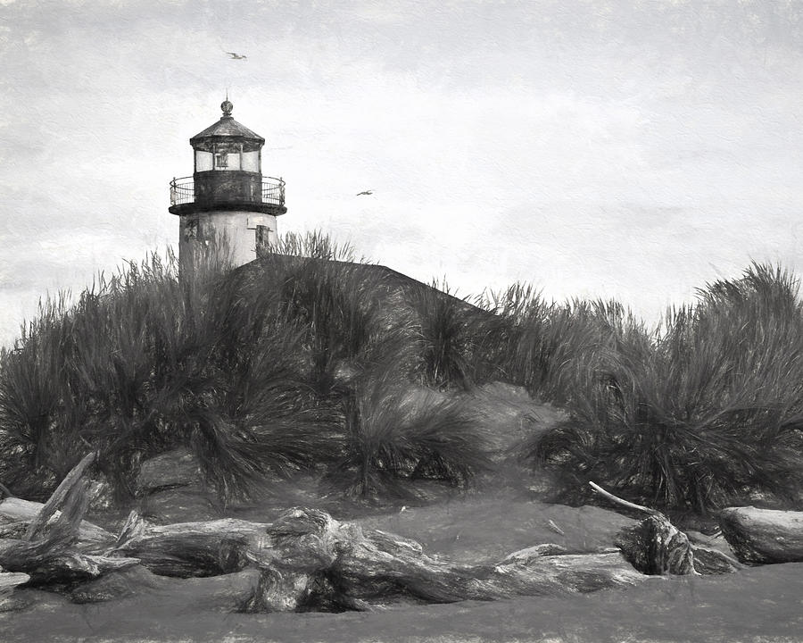 Coquille River Lighthouse Oregon Black And White Giclee Art Print Photograph by Gigi Ebert