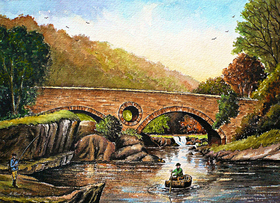 Coracle fishing Cenarth Painting by Andrew Read