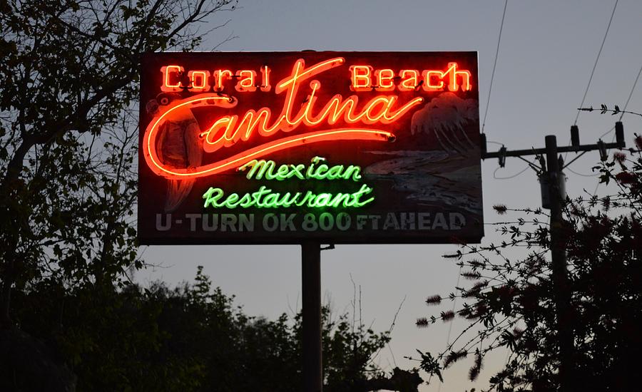Coral Beach Cantina Sign In Malibu - Close Up Photograph