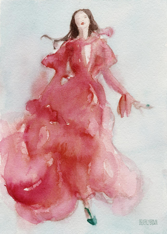 Fashion Painting - Coral Evening Dress by Beverly Brown Prints