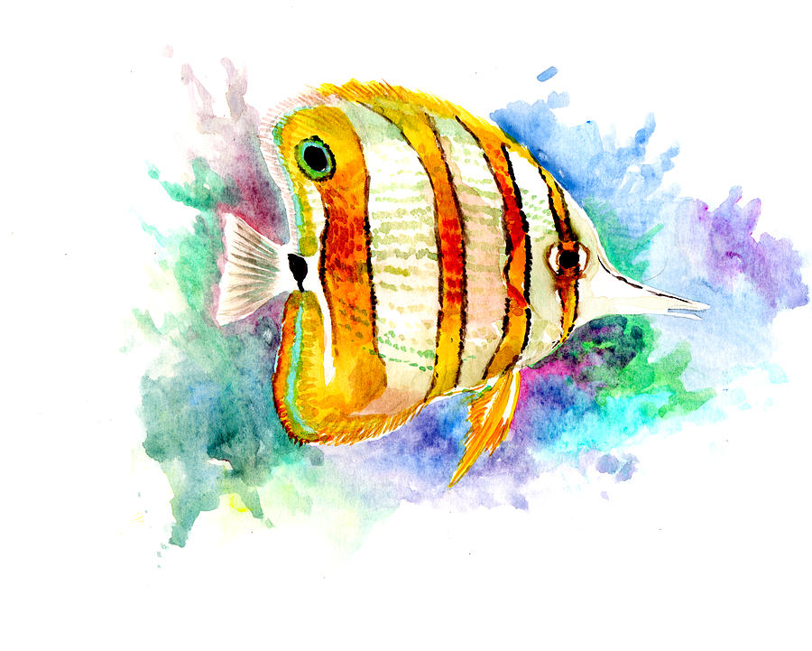Coral Fish, Angelfish, Aquarium fish art Painting by Suren Nersisyan