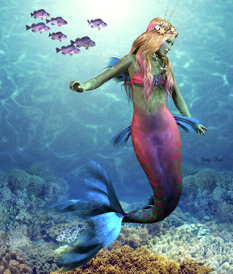 Coral Reef Mermaid Digital Art by Corey Ford