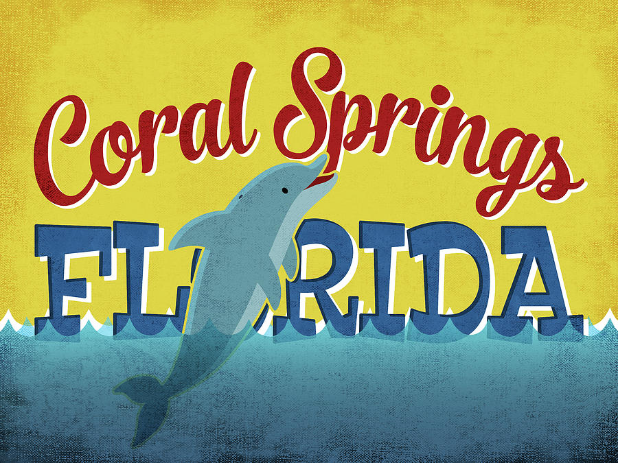 Vintage Digital Art - Coral Springs Florida - Dolphin by Flo Karp