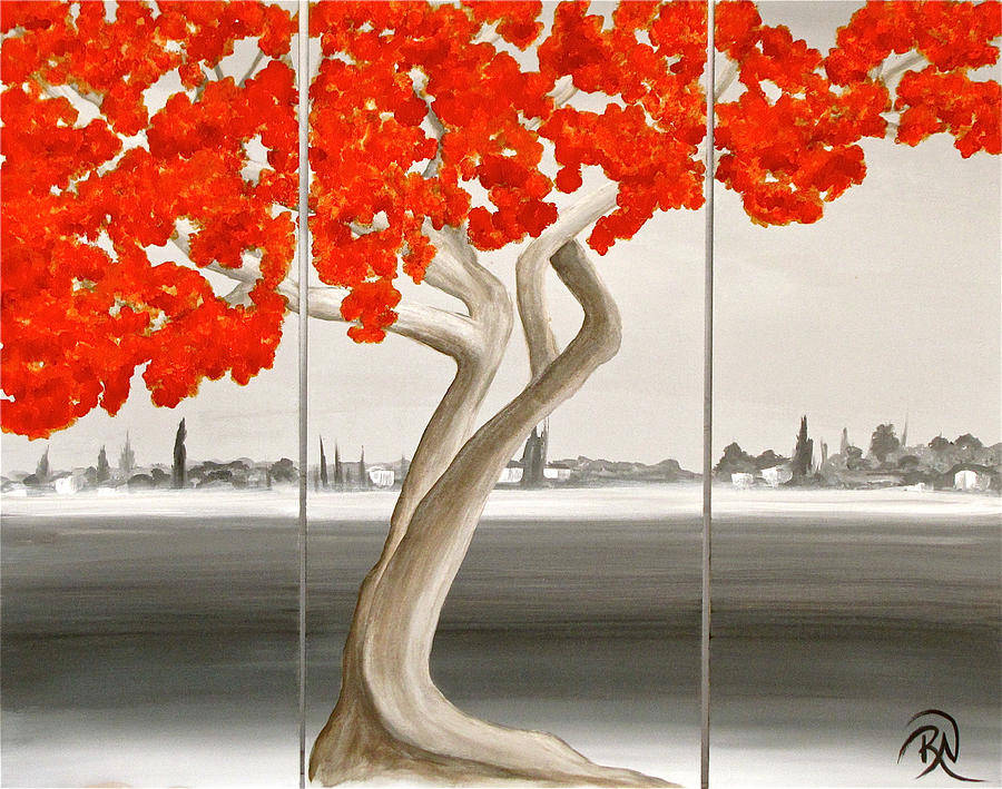 Coral Tree Large Painting by Renee Noel