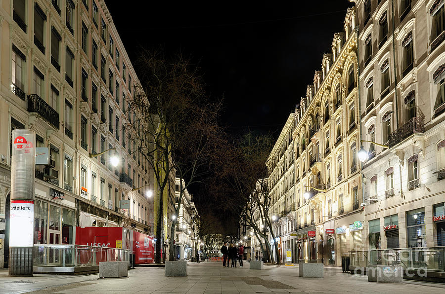 Cordeliers Metro And Street In Downtown Lyon France At Night Photograph ...