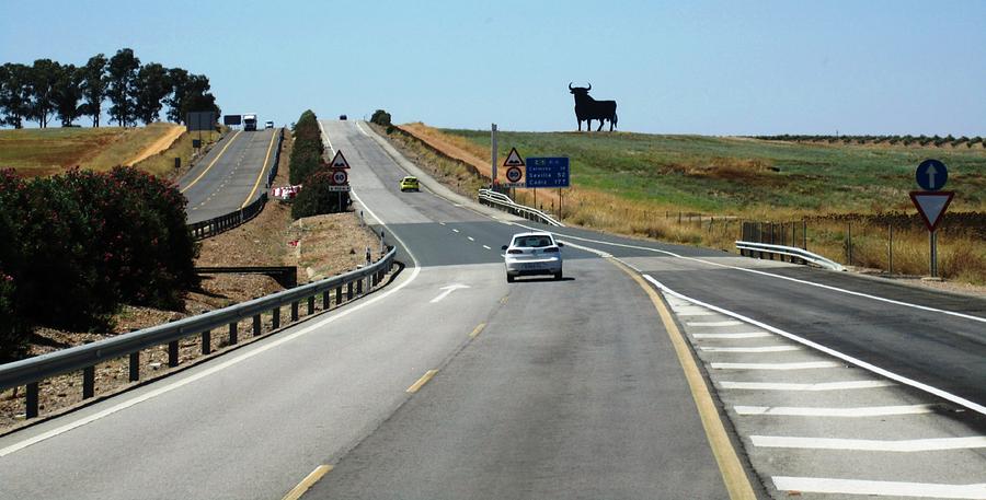 Cordoba Country Side Panoramic Scenic Bull Highway to Seville Sevilla Spain Photograph by John Shiron
