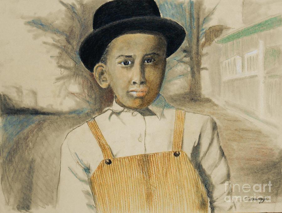 Corduroy Overalls,1942 -- Retro Portrait of African-American Child Mixed Media by Jayne Somogy