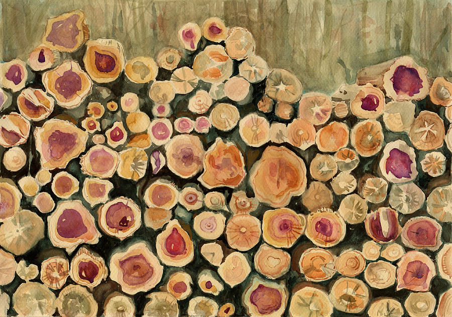 Tree Painting - Cordwood by Laura Wilson