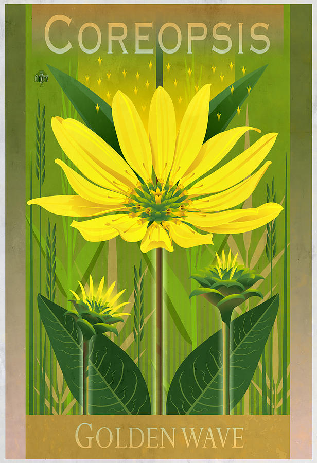Coreopsis Golden Wave Floral Poster Painting by Garth Glazier