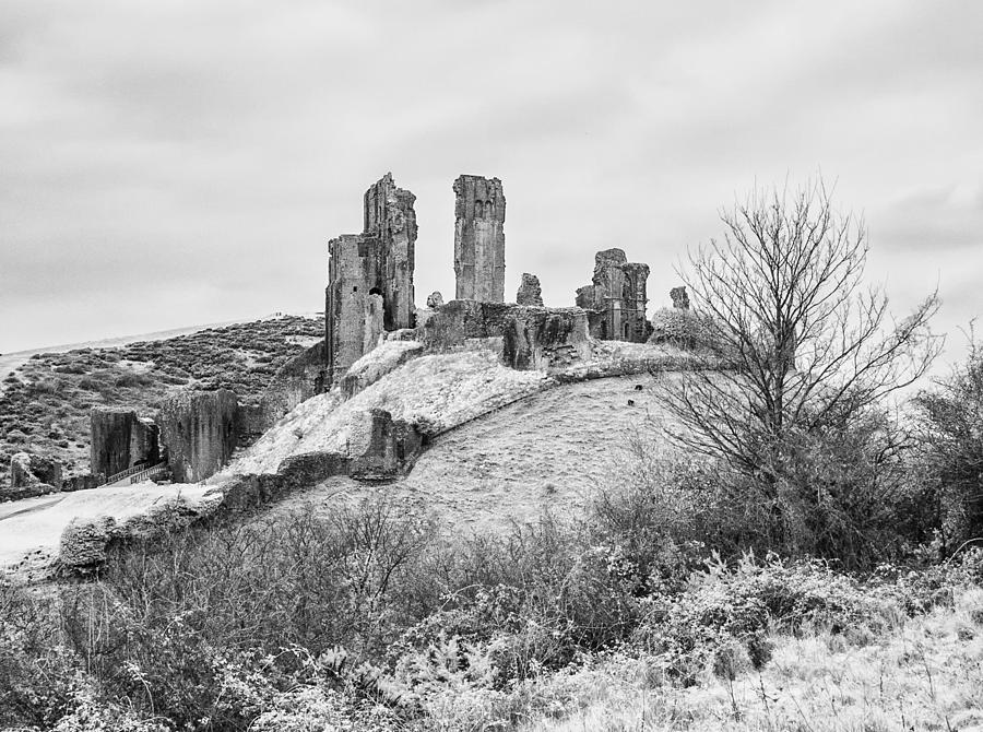 Corfe Castle - Infra-red Monochrome Photograph by John Paul Cullen