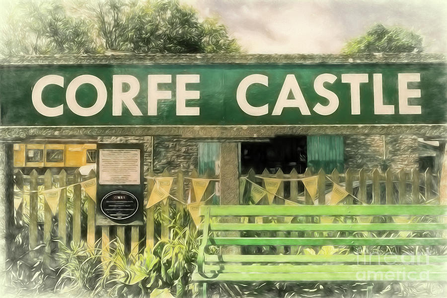 Corfe Castle Railway Station Mixed Media by Linsey Williams