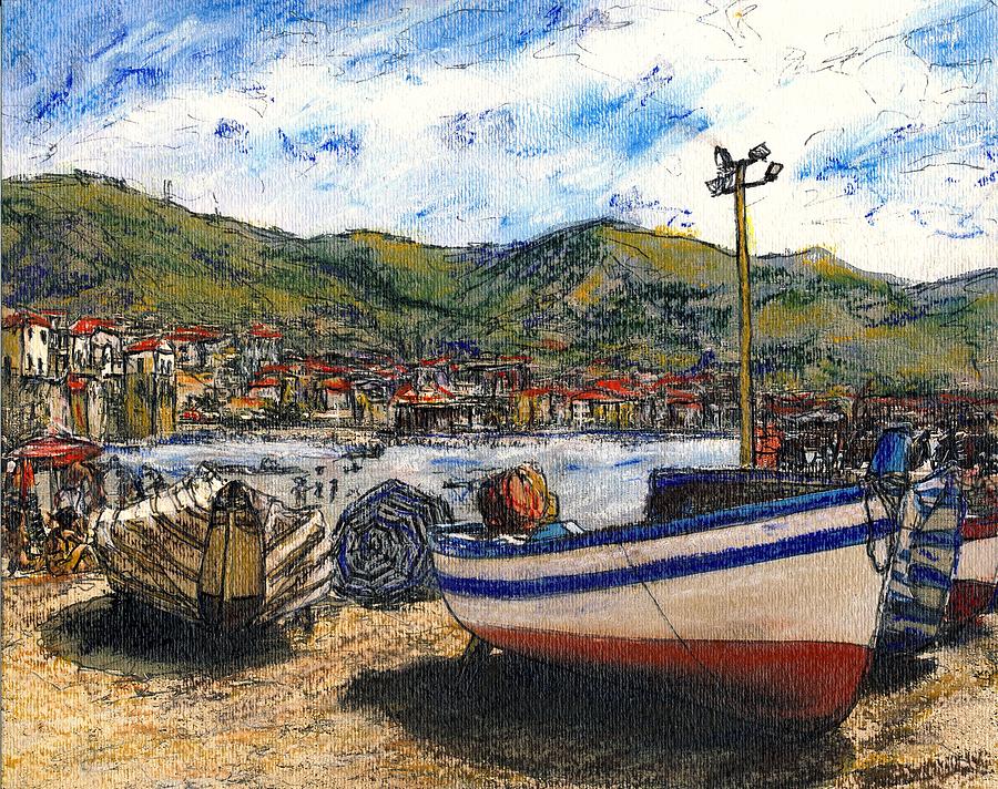 Corfu Beached Fishing Boats Painting by Randy Sprout