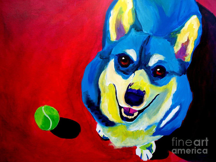 Dog Painting - Corgi - Play Ball by Dawg Painter