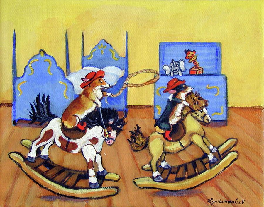 Pembroke Welsh Corgi Painting - Pembroke Welsh Corgi Rainy Day Cowboys by Lyn Cook Pembroke Welsh Corgi Painting - Pembroke Welsh Corgi Rainy Day Cowboys by Lyn Cook