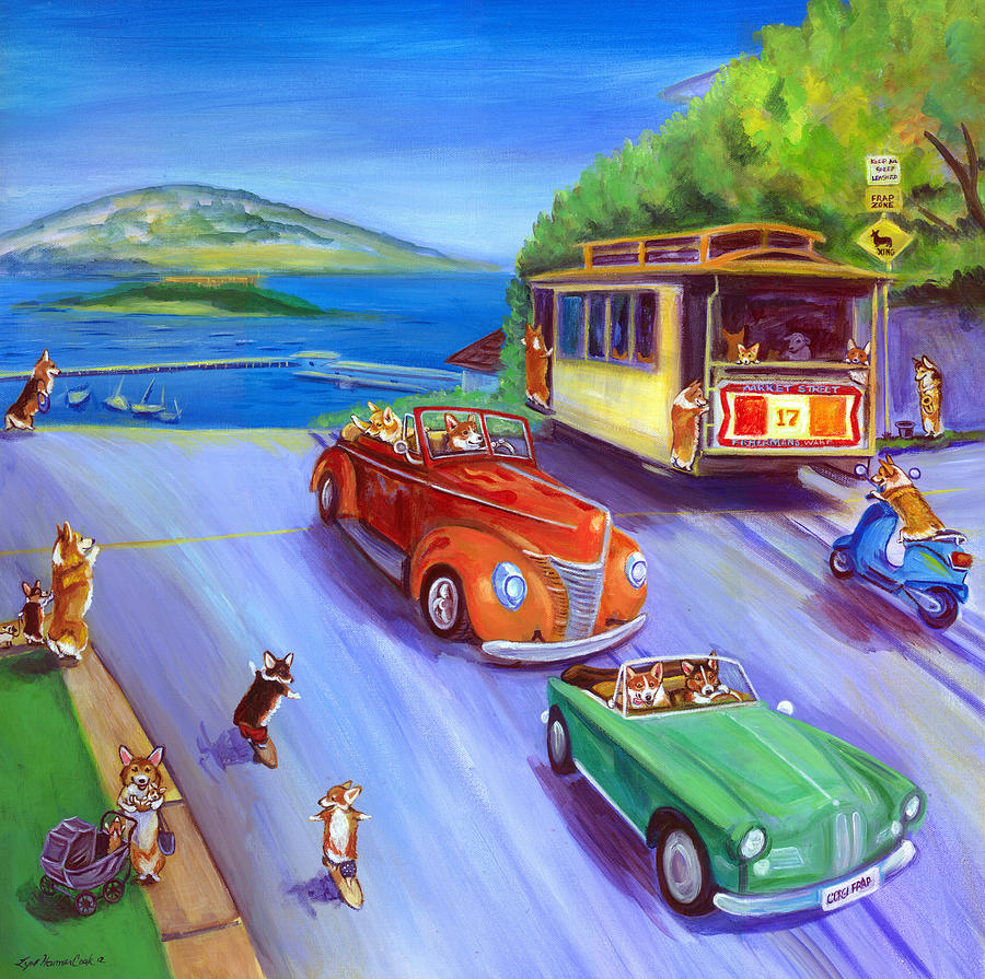 San Francisco Painting - Corgi Trolley on Hyde Street by Lyn Cook