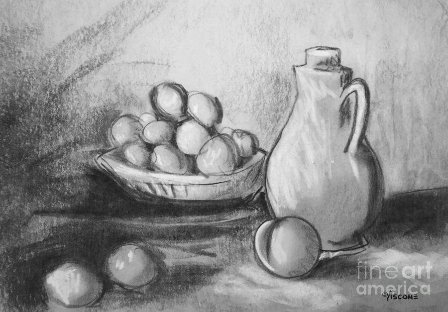 Corked Jug with Peach Drawing by Teresa Ascone