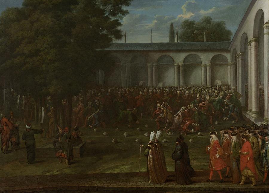 Palace Painting - Cornelis Calkoen on his Way to his Audience with Sultan Ahmed III by Jean Baptiste Vanmour
