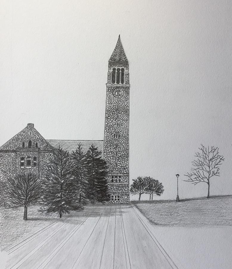 Cornell clock tower  Drawing by Tony Clark