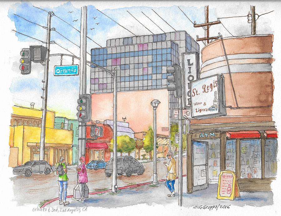 Corner 3rd St. and Orlando, Los Angeles, CA Painting by Carlos G Groppa