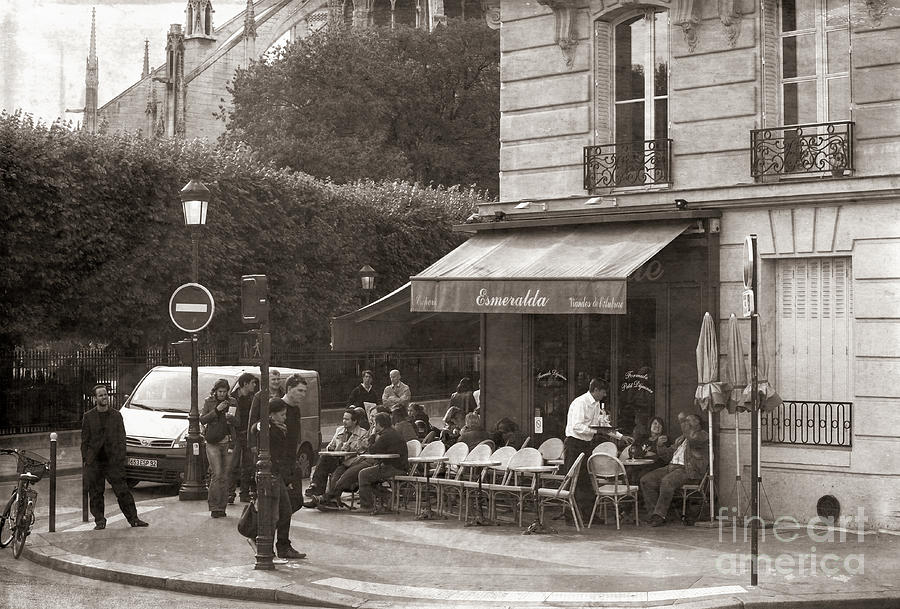 Corner Cafe Typical French Sepia Tones Paris  Photograph by Chuck Kuhn