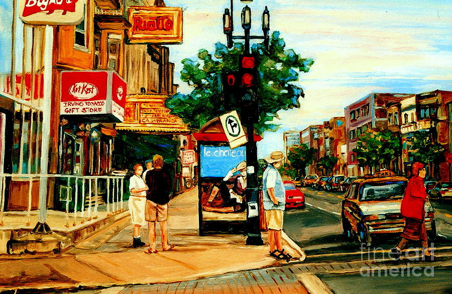 Corner Of Ave Du Parc And Bernard Theatre Rialto Montreal Landmark Urban City Scene Carole Spandau   Painting by Carole Spandau