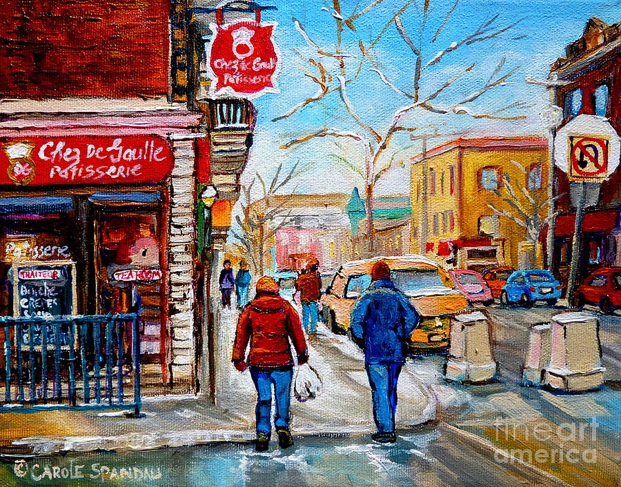 Corner Pastry Shop Montreal Winter Scene Painting Rue St Viateur Quebec Art Carole Spandau          Painting by Carole Spandau