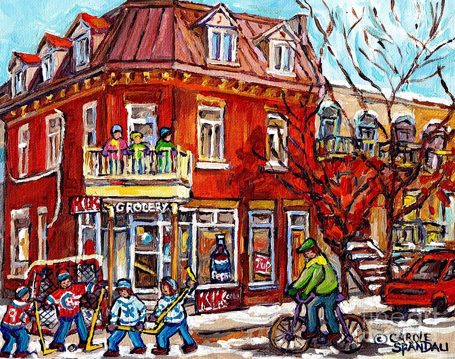Corner Store Paintings Depanneur Hockey Art Canadian Winter City Scenes Carole Spandau               Painting by Carole Spandau