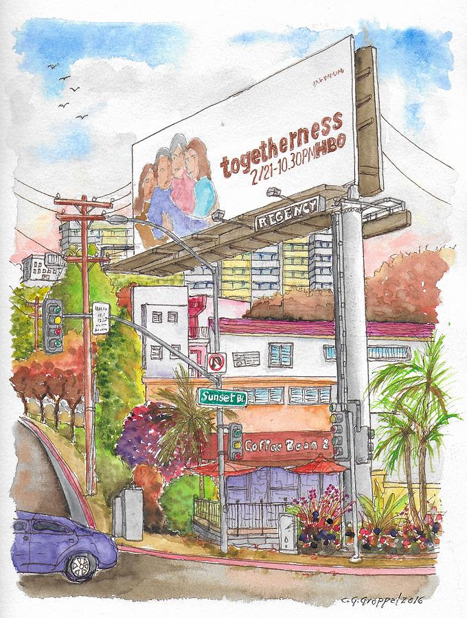 Architecture Painting - Corner Sunset Blvd. and Hold, The Coffee Bean, West Hollywood, California by Carlos G Groppa