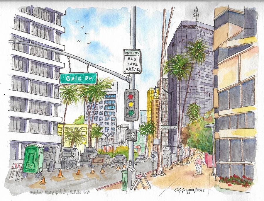 Corner Wilshire Blvd. and Gale Dr., Beverly Hills, CA Painting by Carlos G Groppa