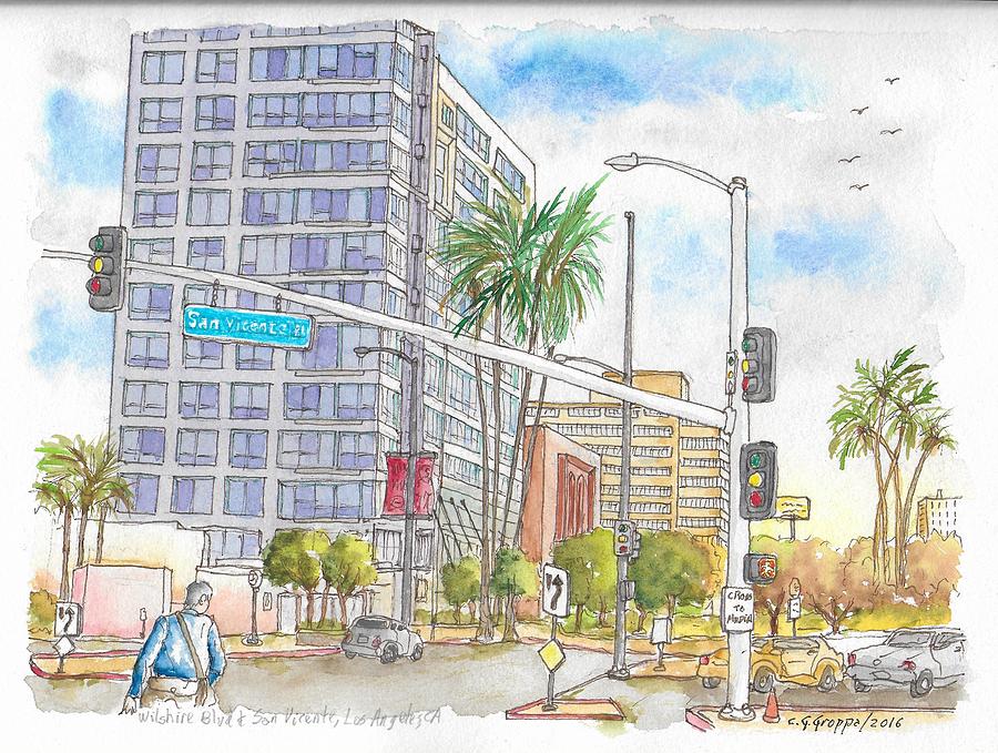 Corner Wilshire Blvd. and San Vicente Blvd, Los Angeles, CA Painting by Carlos G Groppa