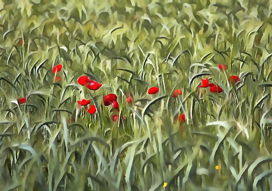 Cornfield Poppy Landscape Painting by Taiche Acrylic Art