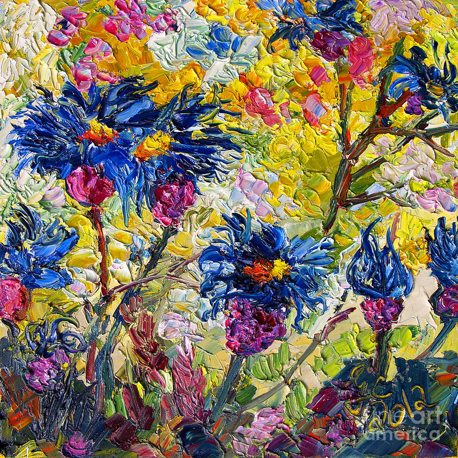 Flower Painting - Cornflowers Impressionist Oil Painting by Ginette Callaway