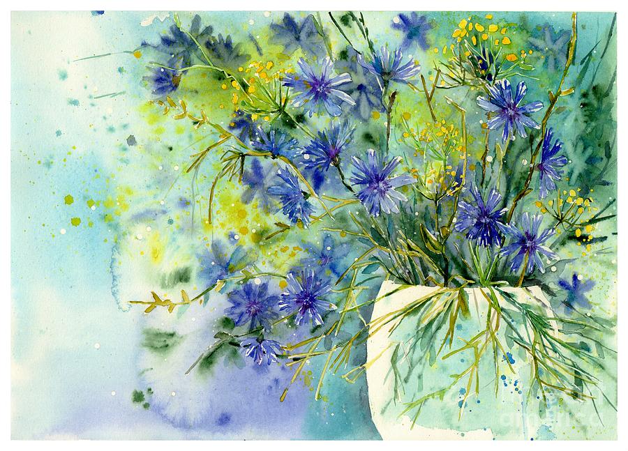 Cosmic Painting - Cornflowers Symphony by Suzann Sines Cosmic Painting - Cornflowers Symphony by Suzann Sines