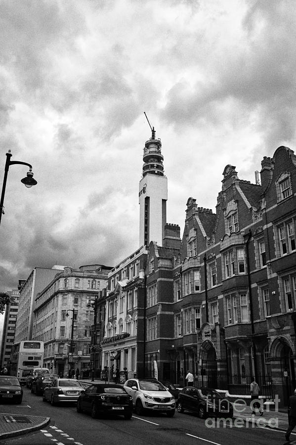 cornwall buildings and view of the bt tower from newhall street