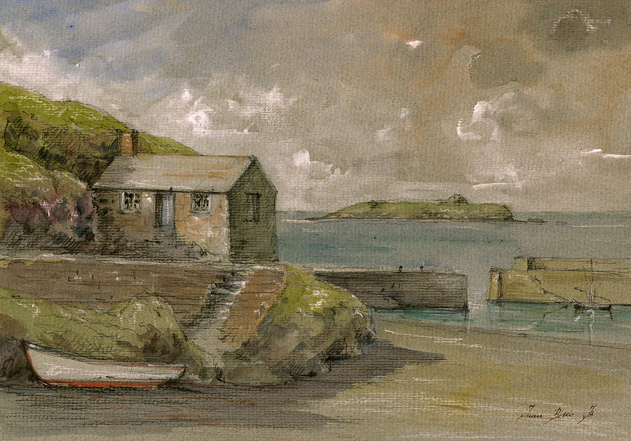 English Channel Painting - Cornwall Mullion Cove harbour Lizard -English Channel - by Juan  Bosco